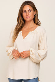 Cream Long Puff Sleeve Blouse