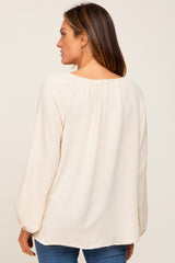 Cream Long Puff Sleeve Blouse