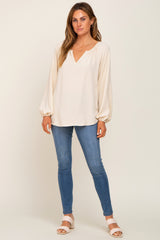 Cream Long Puff Sleeve Blouse