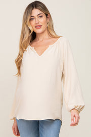 Cream Long Puff Sleeve Maternity Blouse