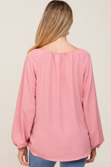 Mauve Long Puff Sleeve Maternity Blouse