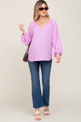 Lavender Long Puff Sleeve Maternity Blouse