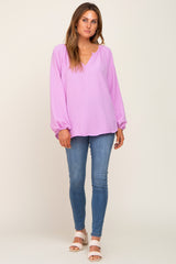 Lavender Long Puff Sleeve Blouse