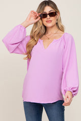 Lavender Long Puff Sleeve Maternity Blouse