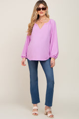 Lavender Long Puff Sleeve Maternity Blouse