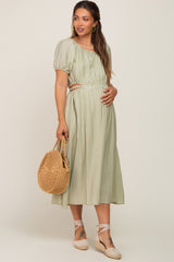 Sage Cutout Puff Sleeve Maternity Midi Dress