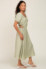 Sage Cutout Puff Sleeve Midi Dress