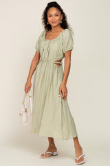 Sage Cutout Puff Sleeve Midi Dress