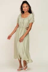 Sage Cutout Puff Sleeve Midi Dress