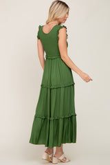 Green Smocked Ruffle Tier Maxi Dress