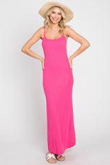 Fuchsia Ribbed Sleeveless Basic Maxi Dress