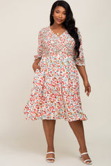 Ivory Floral Smocked Tiered Ruffle Maternity Plus Dress