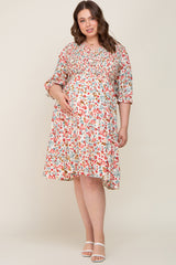 Ivory Floral Smocked Tiered Ruffle Maternity Plus Dress