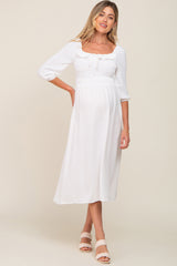 Ivory Swiss Dot 3/4 Sleeve Maternity Midi Dress