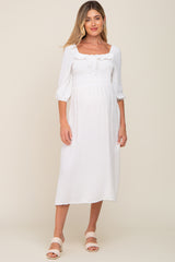 Ivory Swiss Dot 3/4 Sleeve Maternity Midi Dress