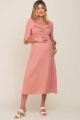 Mauve Swiss Dot 3/4 Sleeve Maternity Midi Dress