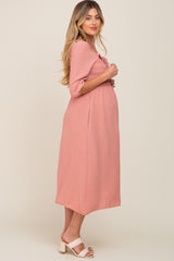 Mauve Swiss Dot 3/4 Sleeve Maternity Midi Dress