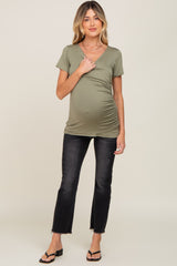 Olive Wrap Front Maternity/Nursing Top