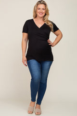 Black Wrap Front Plus Maternity/Nursing Top