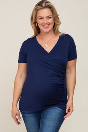 Navy Wrap Front Plus Maternity/Nursing Top