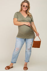 Olive Wrap Front Plus Maternity/Nursing Top