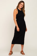 Black Knit Cross Back Maternity Midi Dress