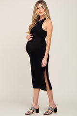 Black Knit Cross Back Maternity Midi Dress