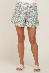 Coral Floral Ruffle Hem Maternity Shorts