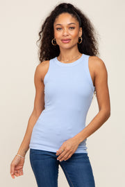 Light Blue Ribbed Basic Tank Top