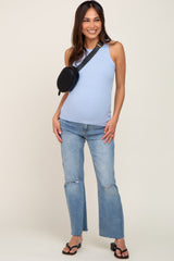 Light Blue Ribbed Basic Maternity Tank Top