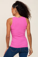 Pink Ribbed Basic Tank Top