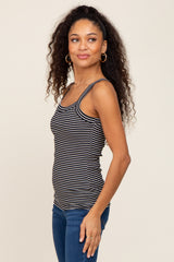 Black Striped Ribbed Tank Top