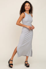 Heather Grey Ribbed Maternity Side Slit Tank Dress