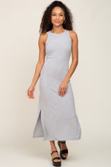 Heather Grey Ribbed Side Slit Tank Dress