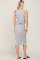 Heather Grey Ruched Midi Tank Dress