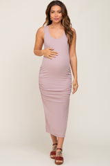 Mauve Ruched Maternity Midi Tank Dress