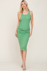 Green Ruched Maternity Midi Tank Dress