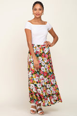 Black Floral Tiered Maternity Maxi Skirt