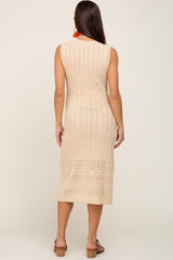 Beige Cable Knit Sleeveless Maternity Midi Dress