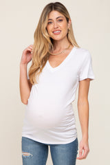 White Basic V-Neck Maternity Tee