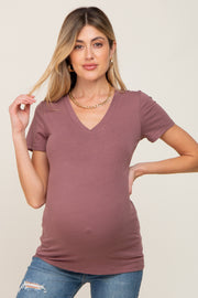 Dark Burgundy Basic V-Neck Maternity Tee