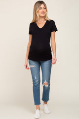 Black Basic V-Neck Maternity Tee