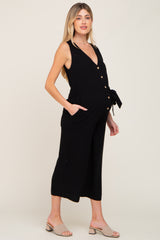 Black Sleeveless Button Front Maternity Cropped Jumpsuit