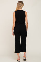 Black Sleeveless Button Front Maternity Cropped Jumpsuit