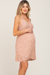 Mauve Floral Strapless Wrap Maternity Mini Dress