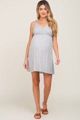 Light Blue Floral Strapless Wrap Maternity Mini Dress