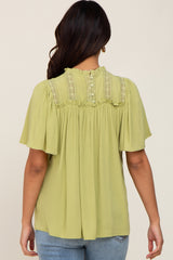 Light Olive Floral Crochet Ruffled Maternity Blouse