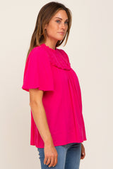 Magenta Floral Crochet Ruffled Blouse