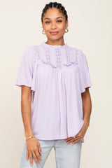 Lavender Floral Crochet Ruffled Blouse