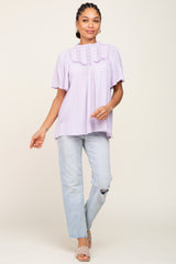 Lavender Floral Crochet Ruffled Blouse